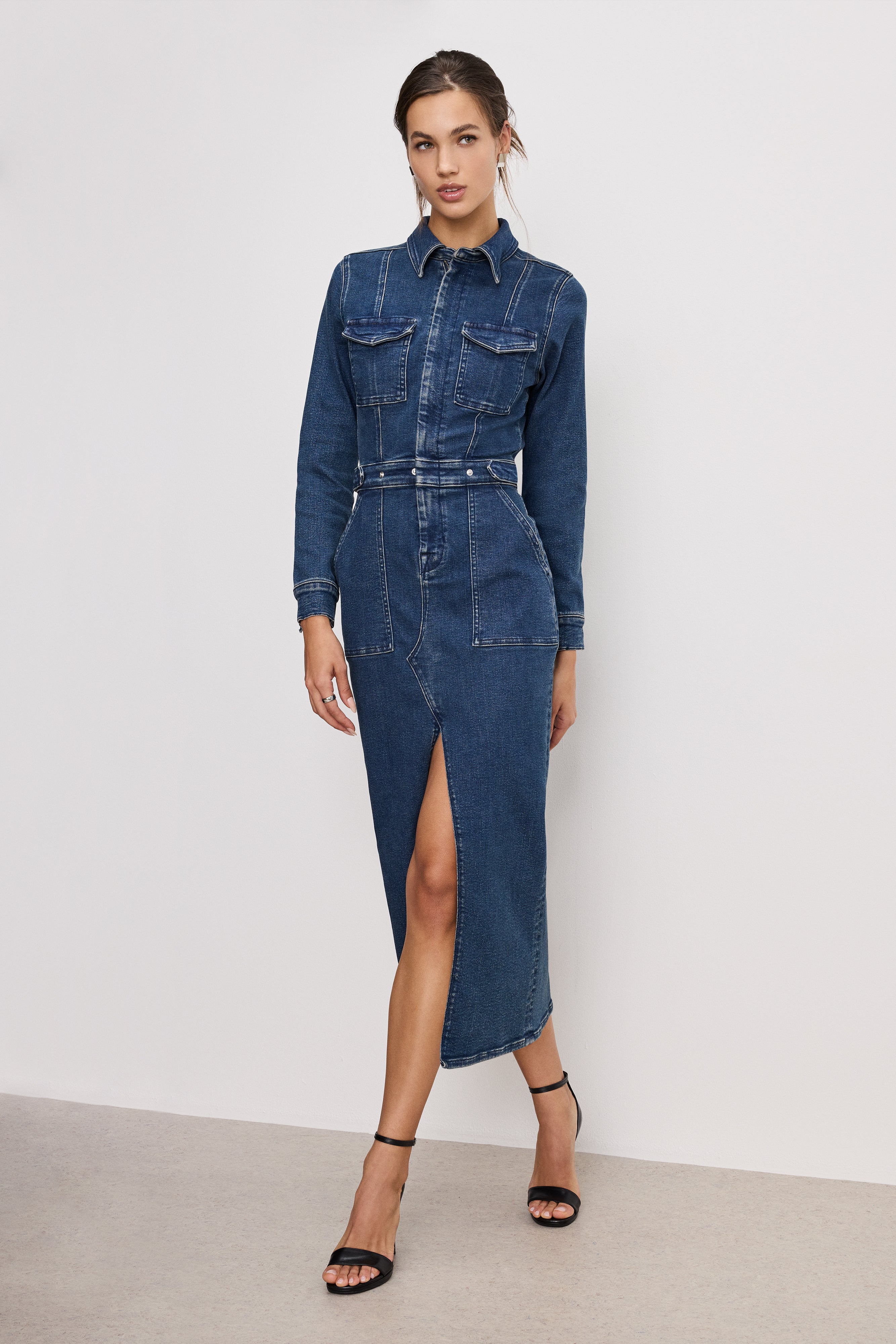 blue long sleeve midi dress FIT FOR SUCCESS LONG SLEEVE MIDI DRESS