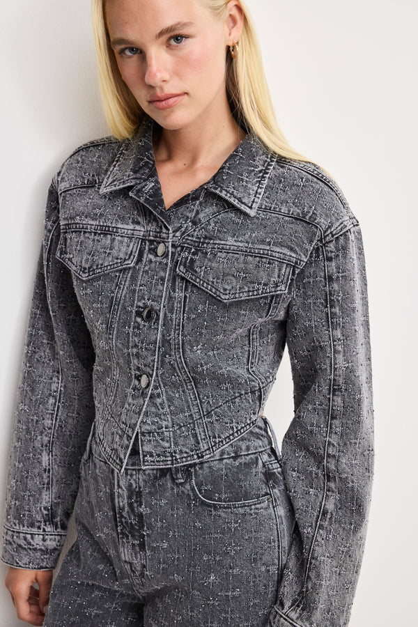 DOLLY CRYSTAL DENIM JACKET | BLACK415
