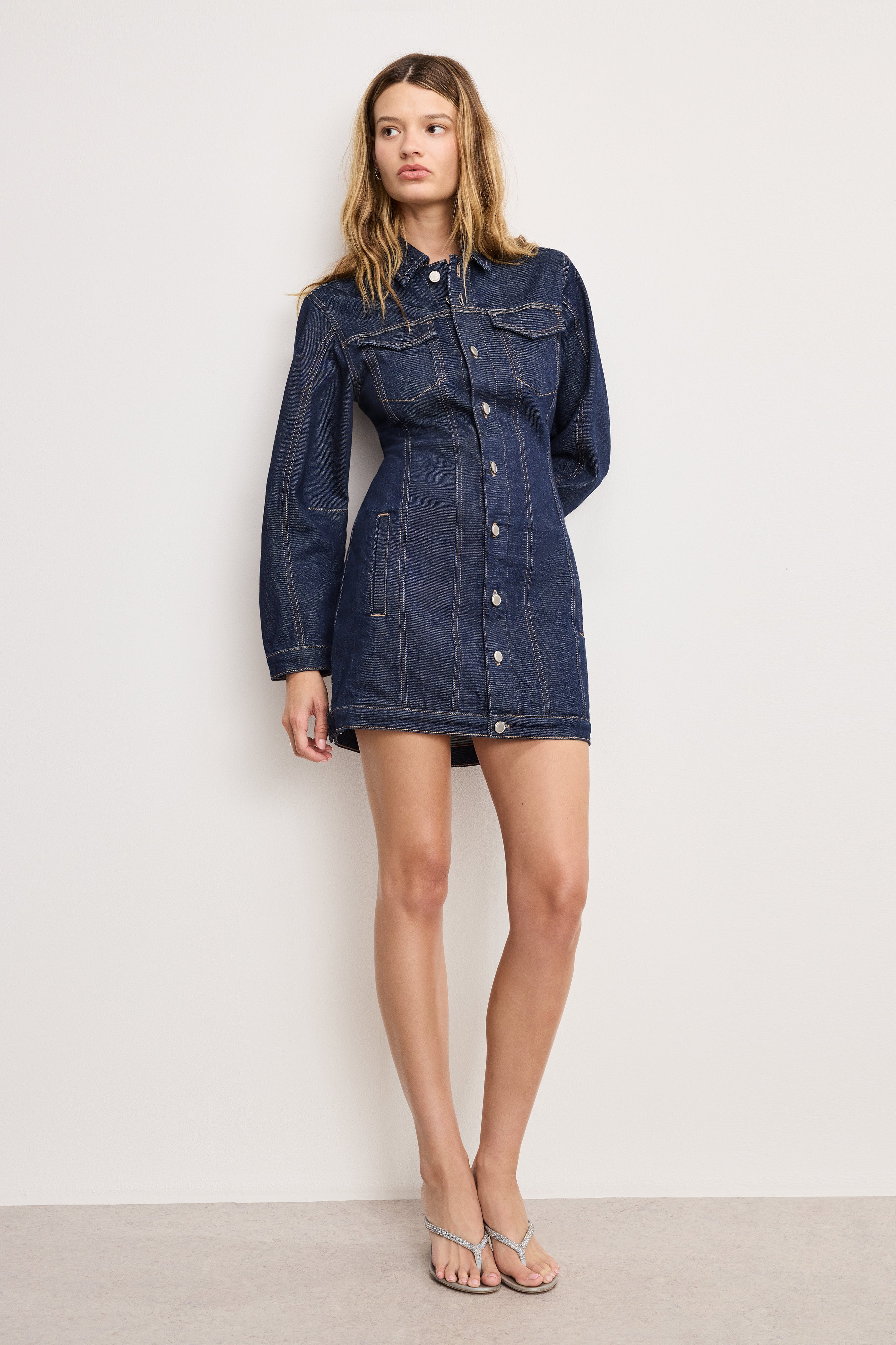 BARREL LONG SLEEVE MINI DRESS | INDIGO982  GOOD AMERICAN
