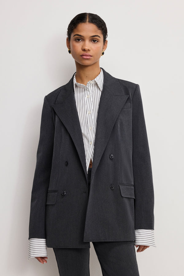 ESSENTIAL SUITING OVERSIZED DOUBLE BREASTED BLAZER | DARK HEATHER GRAY