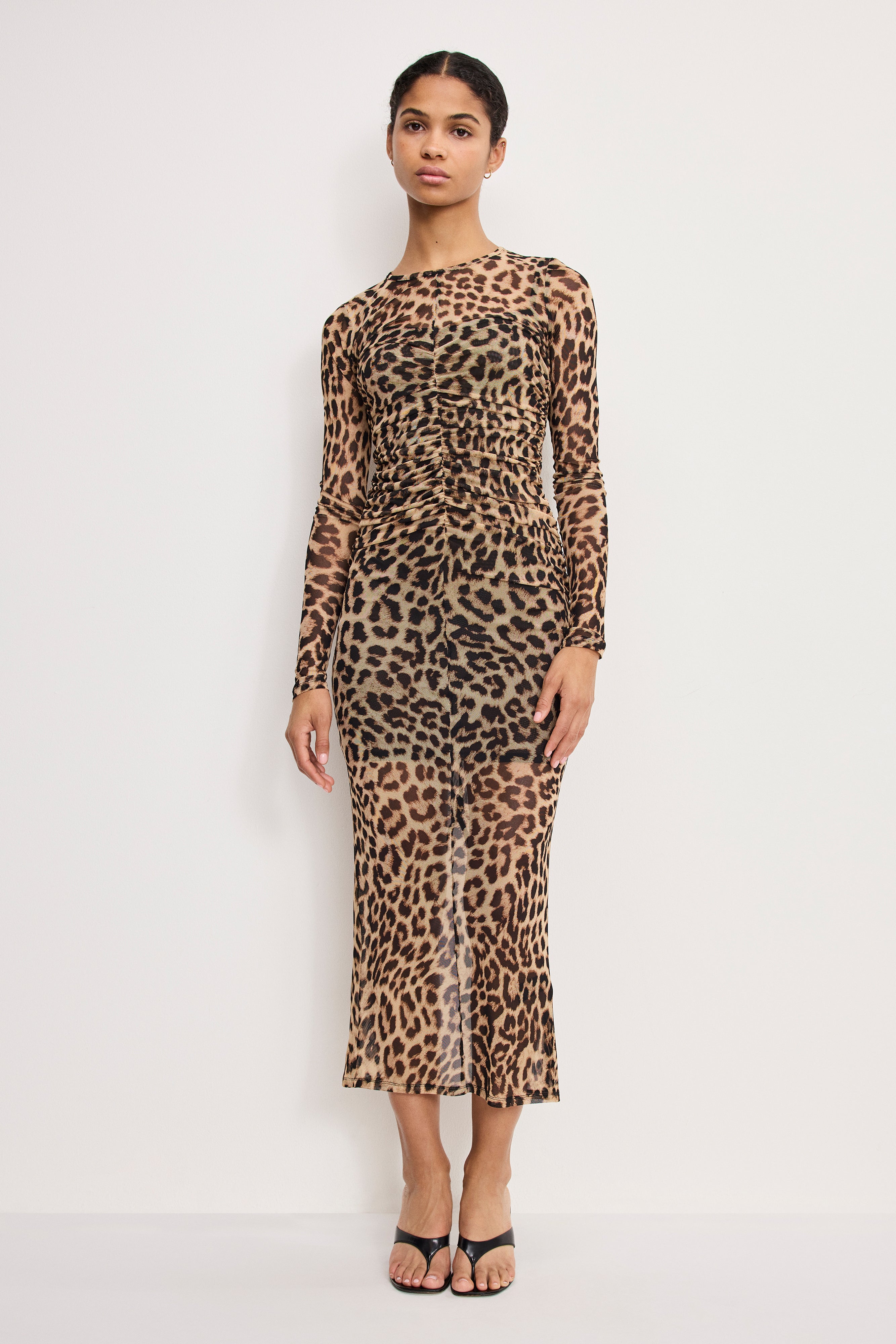 MESH RUCHED MAXI DRESS | LUCKY LEOPARD001 – GOOD AMERICAN