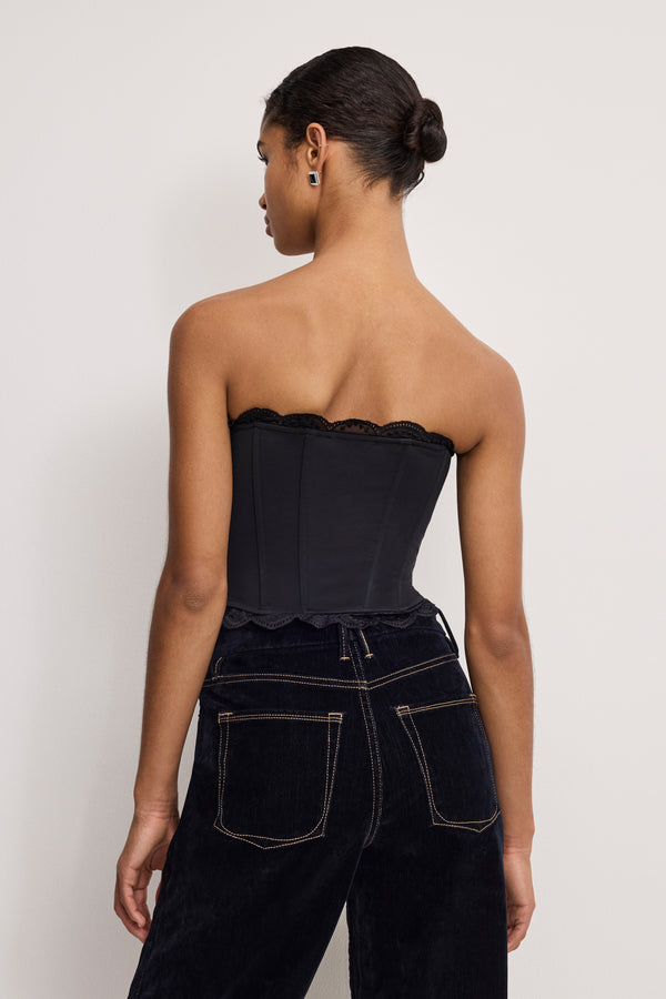 MATTE JERSEY LACE TRIM BUSTIER | BLACK001