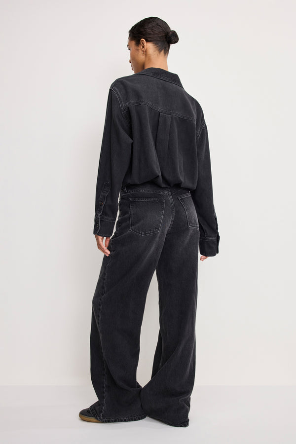 DENIM SHIRT JUMPSUIT | BLACK389