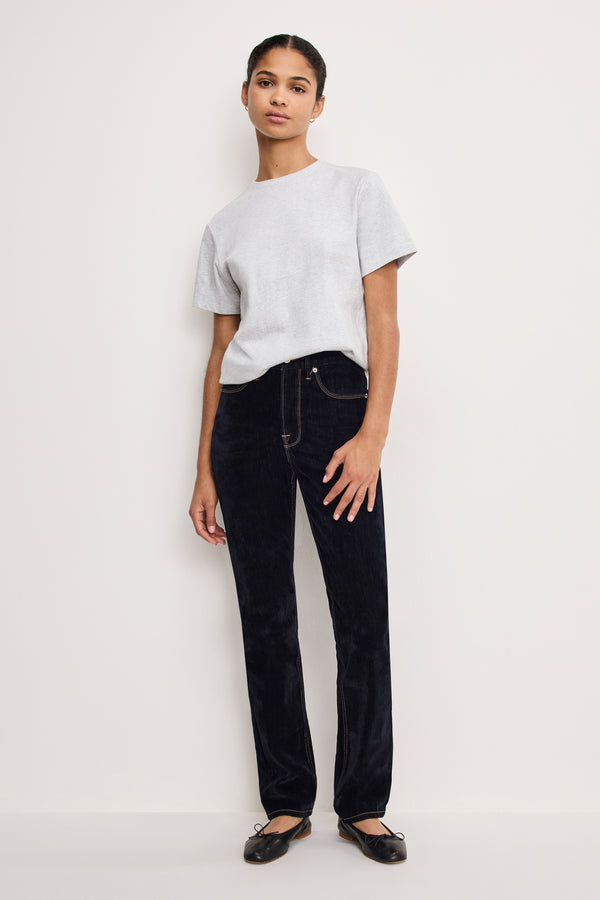 GOOD ICON STRAIGHT FLOCKED DENIM JEANS | INDIGO939