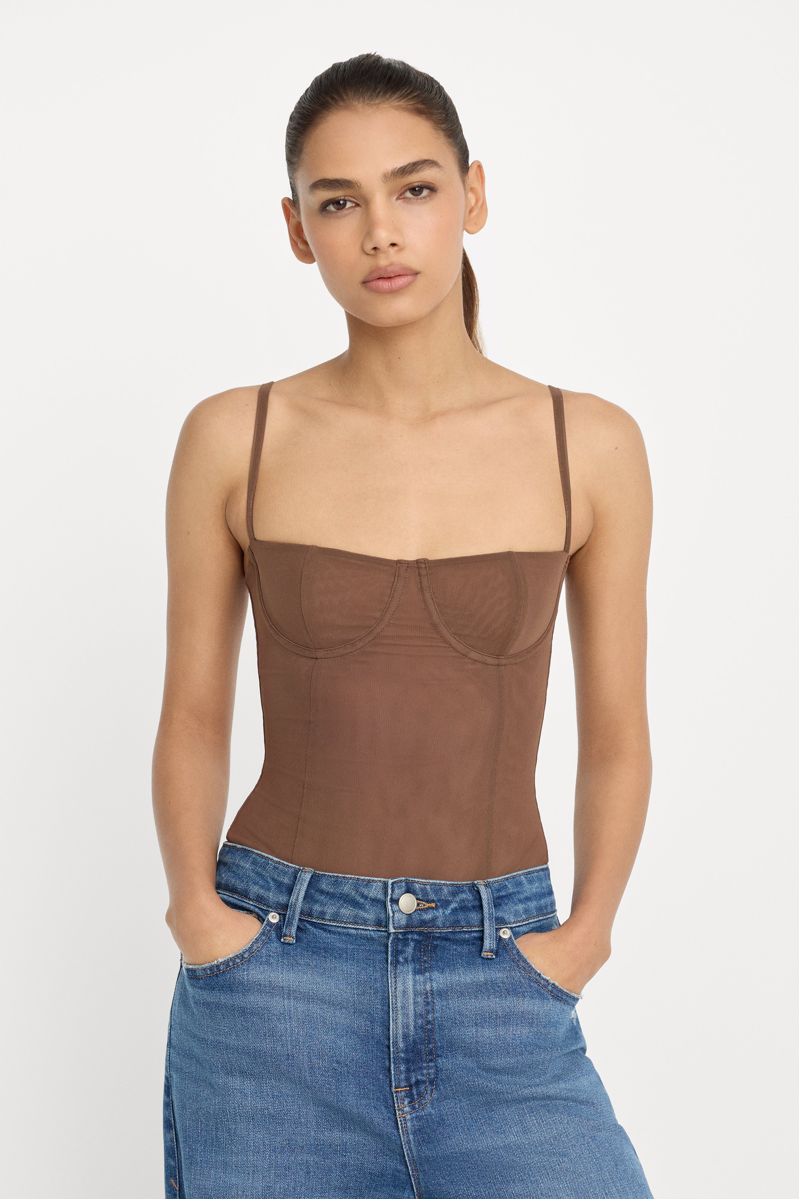 MESH BUSTIER BODYSUIT | SADDLEWOOD – GOOD AMERICAN