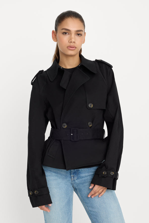 CROPPED TRENCH JACKET | BLACK001