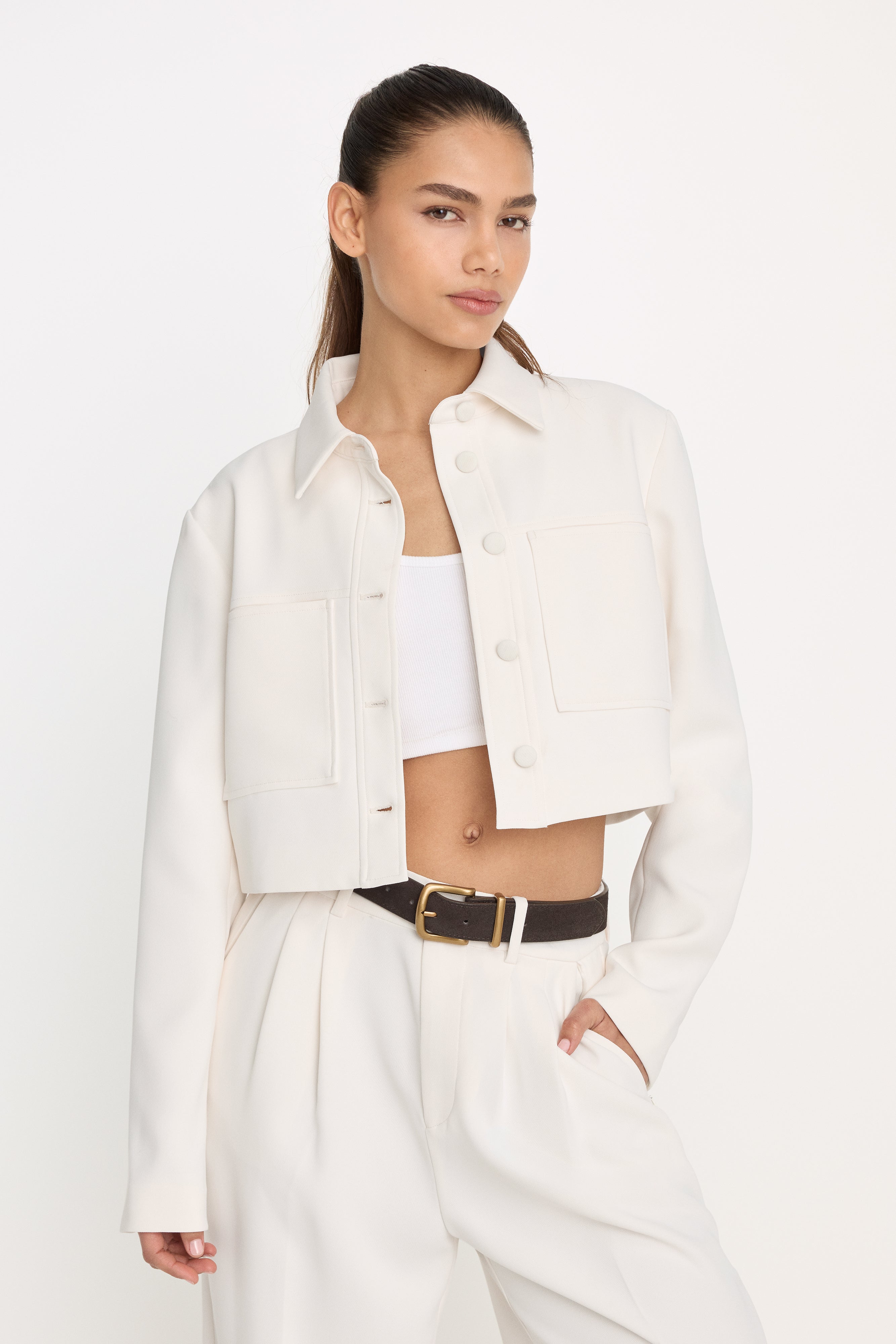 LUXE SUITING CROPPED JACKET | SOFT SHELL – GOOD AMERICAN
