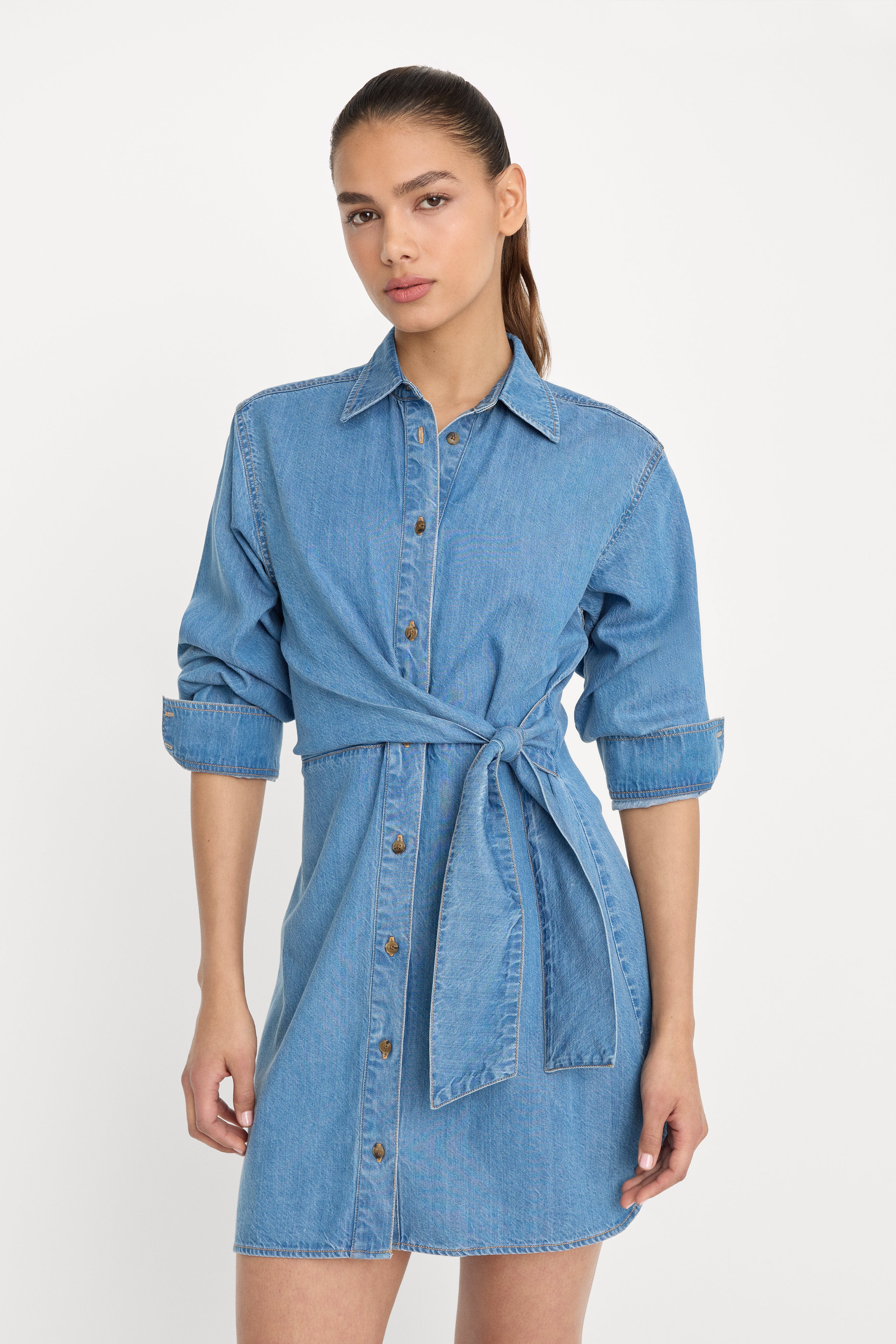 Good American Denim Wrap Shirt Dress in Blue - Size S Good American Denim Wrap Shirt Dress in Blue - Size S