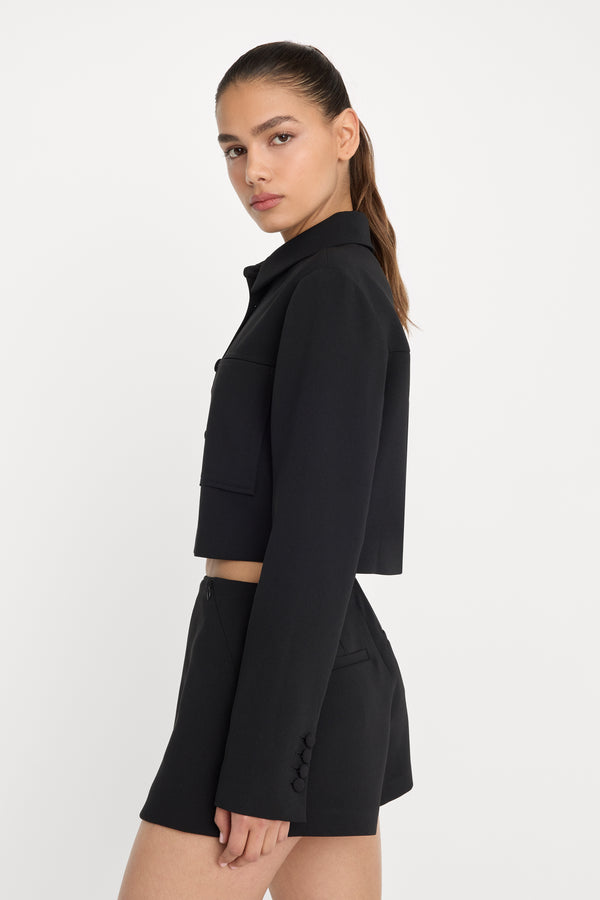 LUXE SUITING CROPPED JACKET | BLACK001