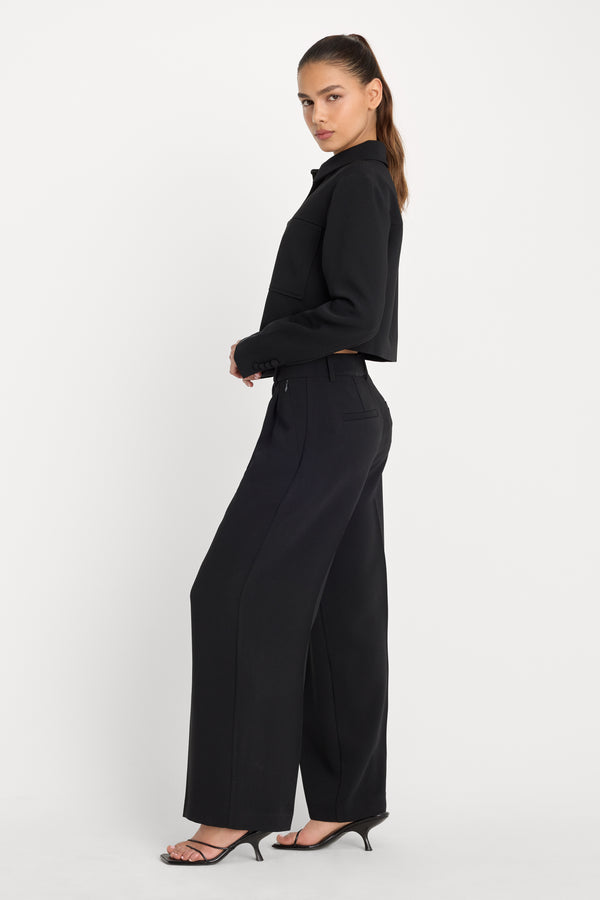 LUXE SUITING HIGH-RISE CROPPED WIDE LEG TROUSER | BLACK001