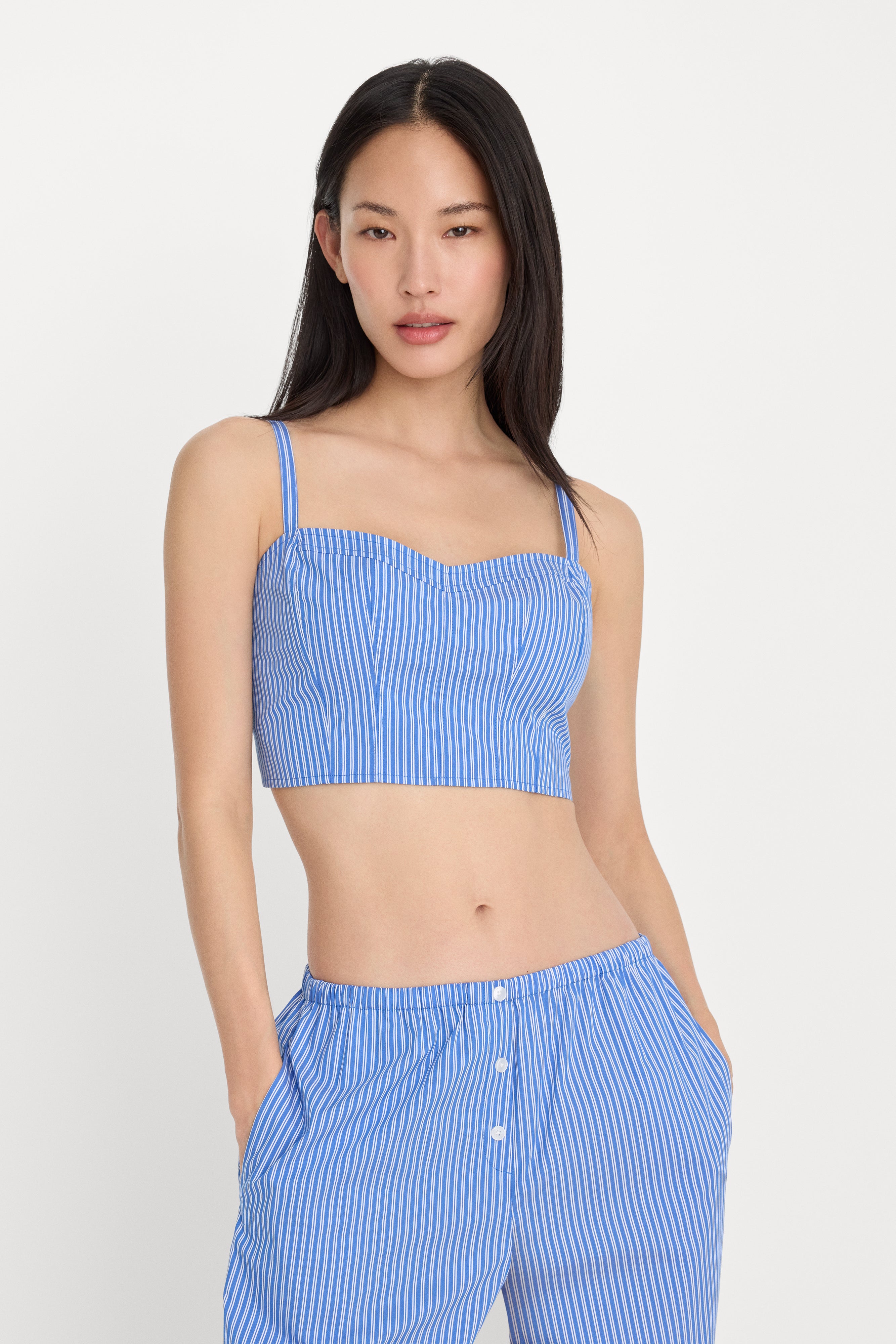 POPLIN BUSTIER CAMI TOP | BLUE AND WHITE STRIPE – GOOD AMERICAN