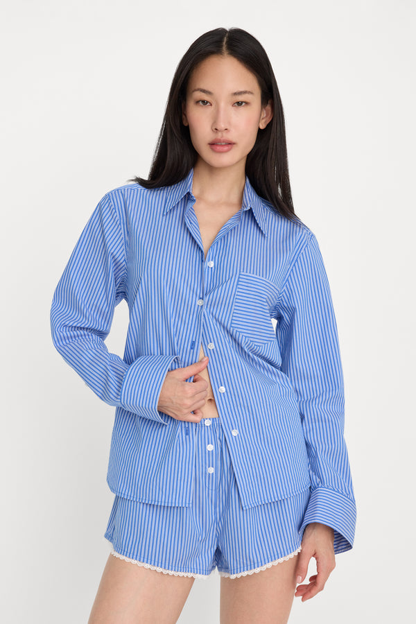 POPLIN CLASSIC BOXY SHIRT | BLUE & WHITE STRIPE
