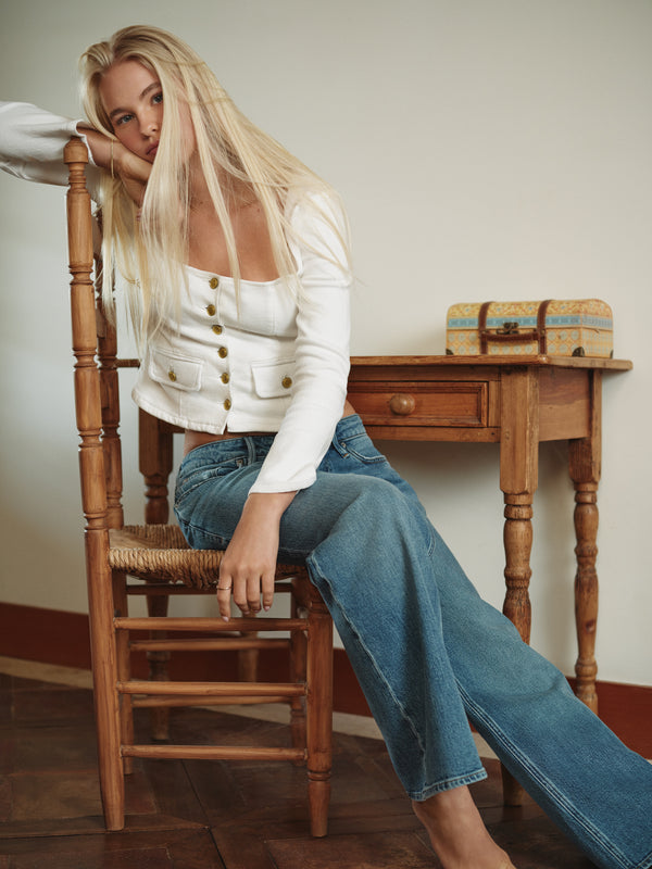 DENIM FITTED BUTTON FRONT JACKET | COTTON WHITE