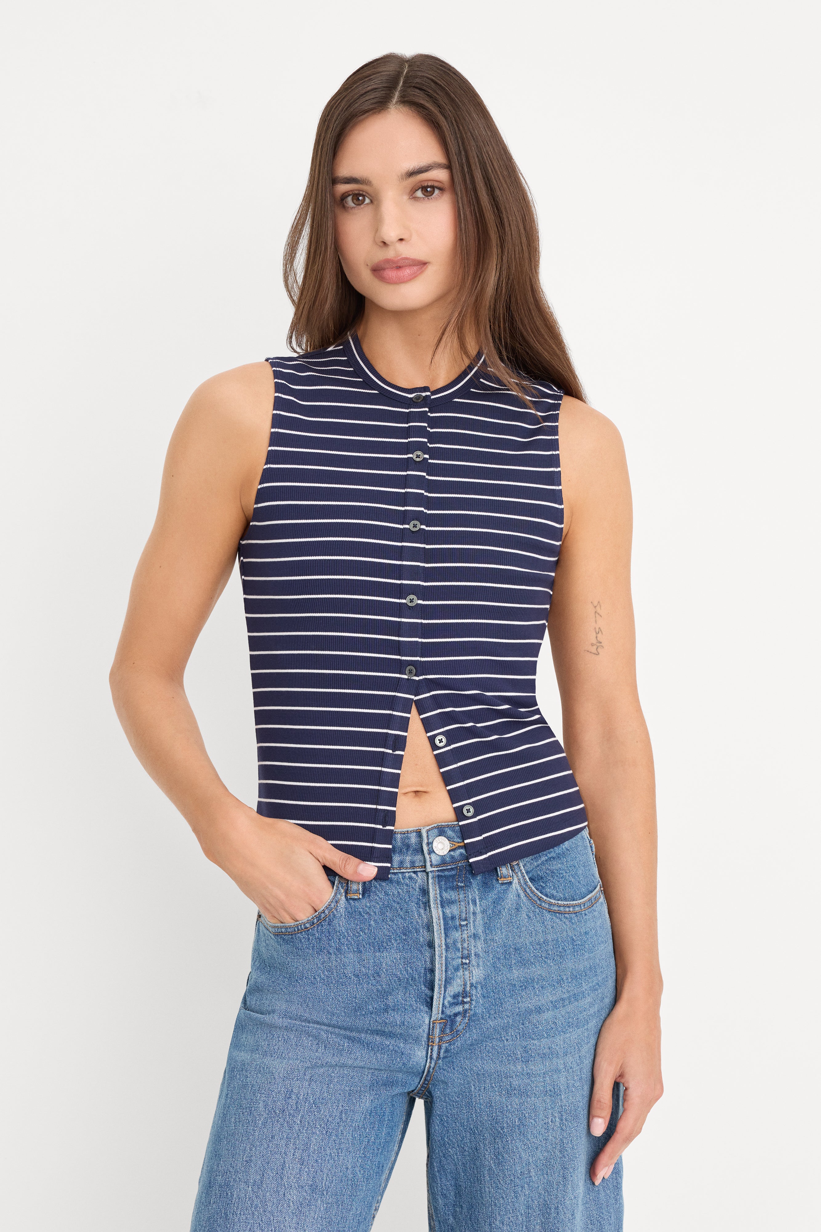 THE RIB SPLAY TOP | SIMPLE STRIPE HORIZON INK – GOOD AMERICAN