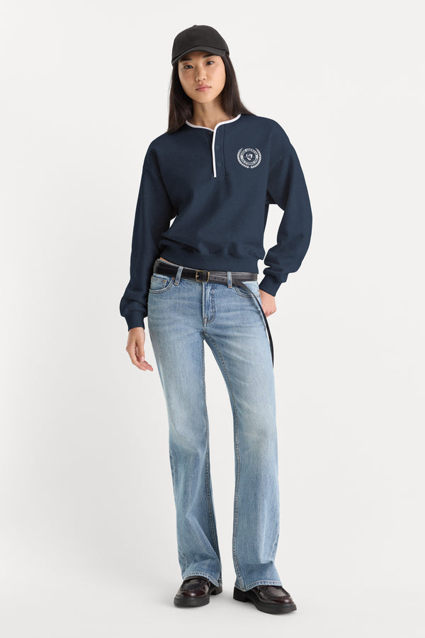 THE BRUSHED FLEECE HENLEY | NEW NAVY