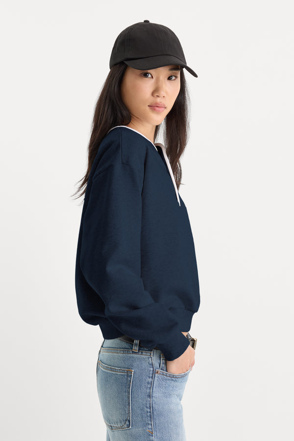 THE BRUSHED FLEECE HENLEY | NEW NAVY