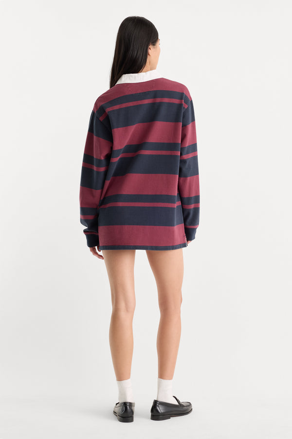 THE KNIT RUGBY MINI DRESS | NAVY BERRY CLUB STRIPE
