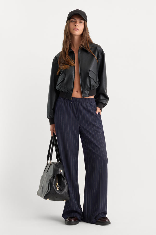 THE PULL ON TROUSER | NAVY PINSTRIPE