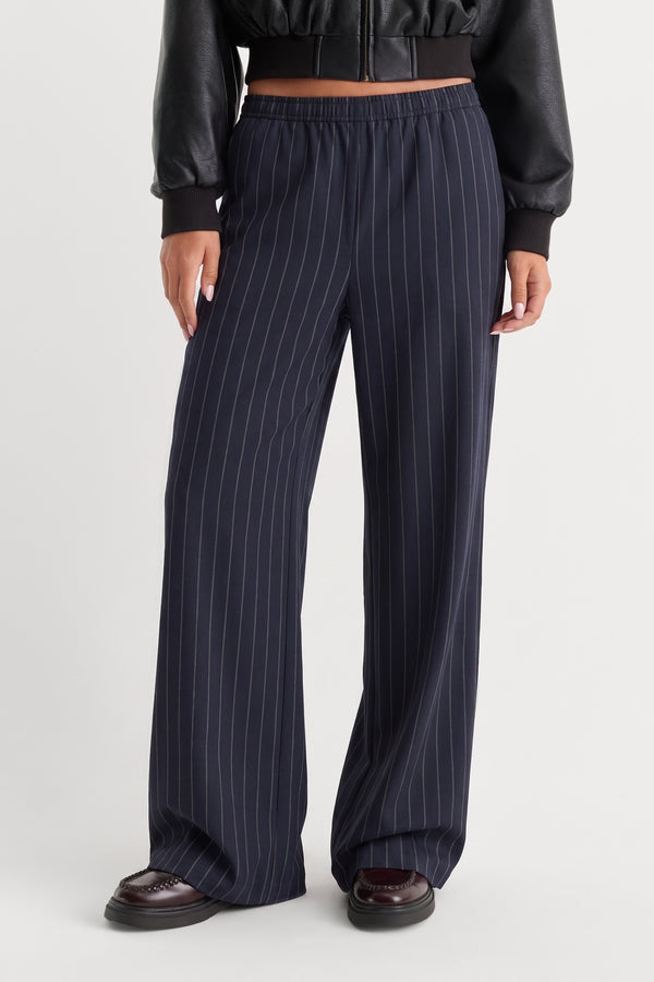 THE PULL ON TROUSER | NAVY PINSTRIPE