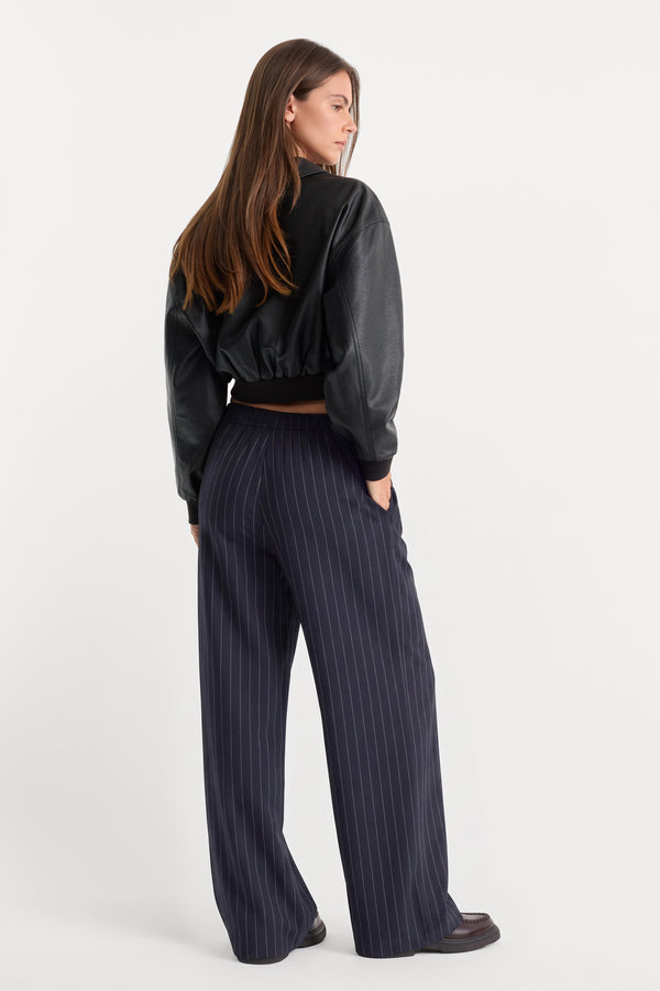 THE PULL ON TROUSER | NAVY PINSTRIPE