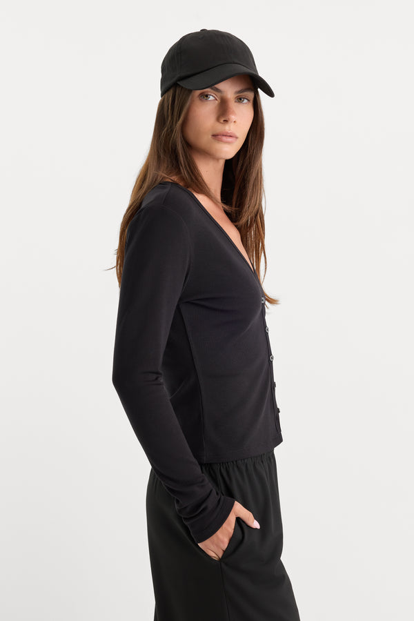 THE RIB V NECK CARDIGAN | BLACK