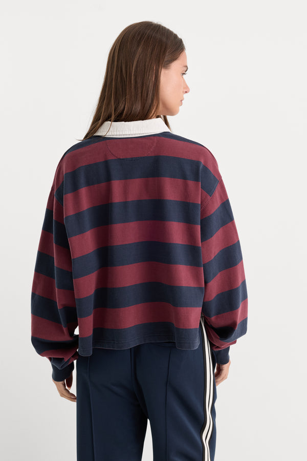THE CROPPED RUGBY POLO | NAVY BERRY NOIR BLOCK STRIPE