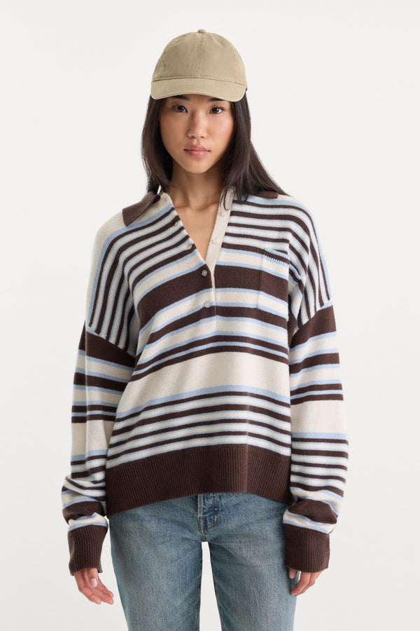 THE OVERSIZED RUGBY SWEATER | MOCHA STRIPE