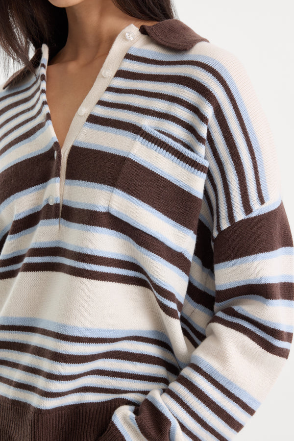 THE OVERSIZED RUGBY SWEATER | MOCHA STRIPE