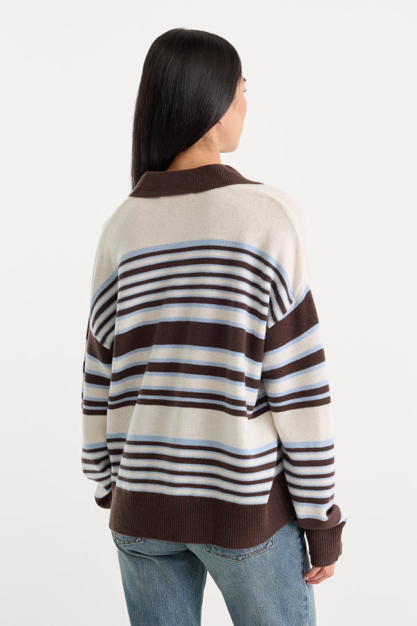 THE OVERSIZED RUGBY SWEATER | MOCHA STRIPE