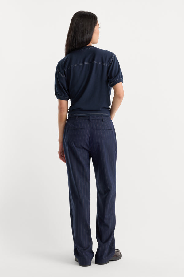 THE LOW RISE STRAIGHT LEG TROUSER | NAVY PINSTRIPE