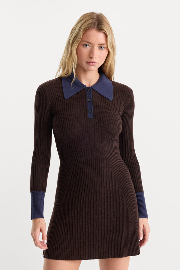 THE KNIT POLO MINI DRESS | ESPRESSO
