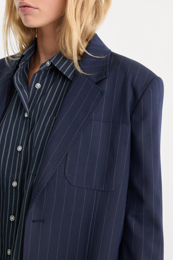 THE OVERSIZED BLAZER | NAVY PINSTRIPE
