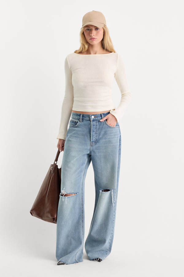 THE VARIEGATED RIB LONG SLEEVE TOP | CHALK