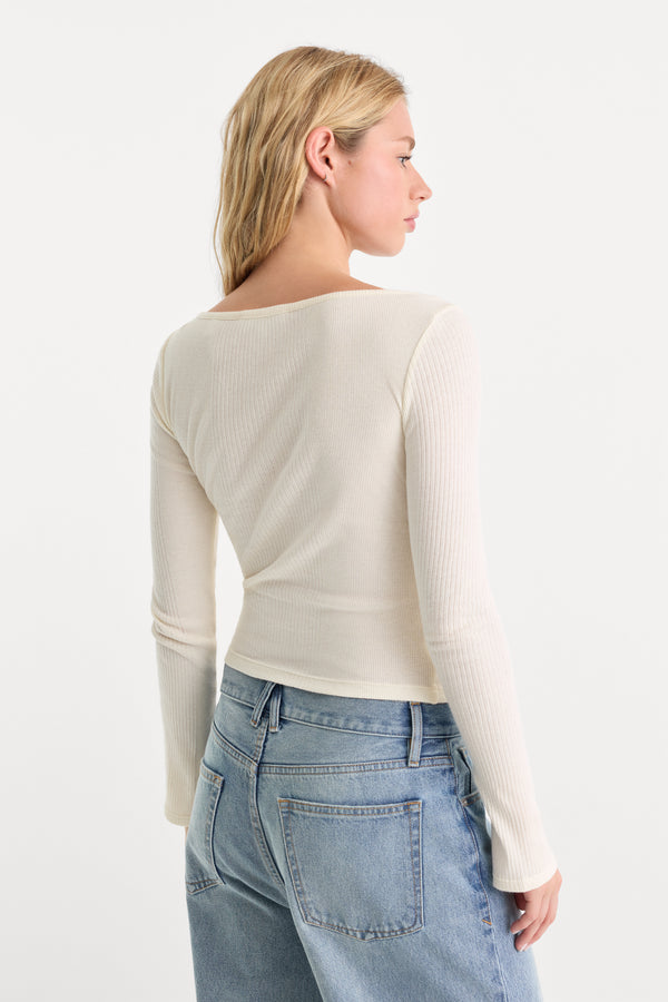 THE VARIEGATED RIB LONG SLEEVE TOP | CHALK
