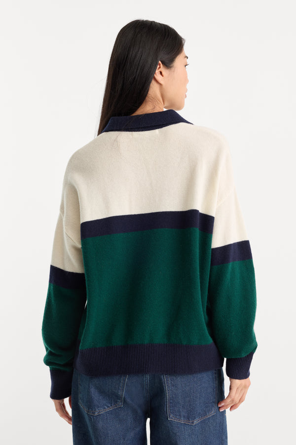 THE OVERSIZED RUGBY SWEATER | FOREST BLOCKED STRIPE