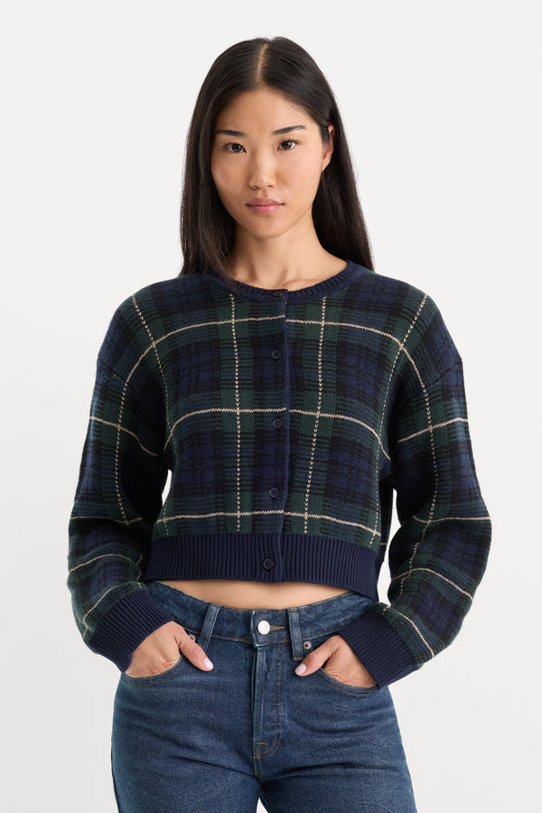 THE JAQUARD CARDIGAN | FOREST PLAID