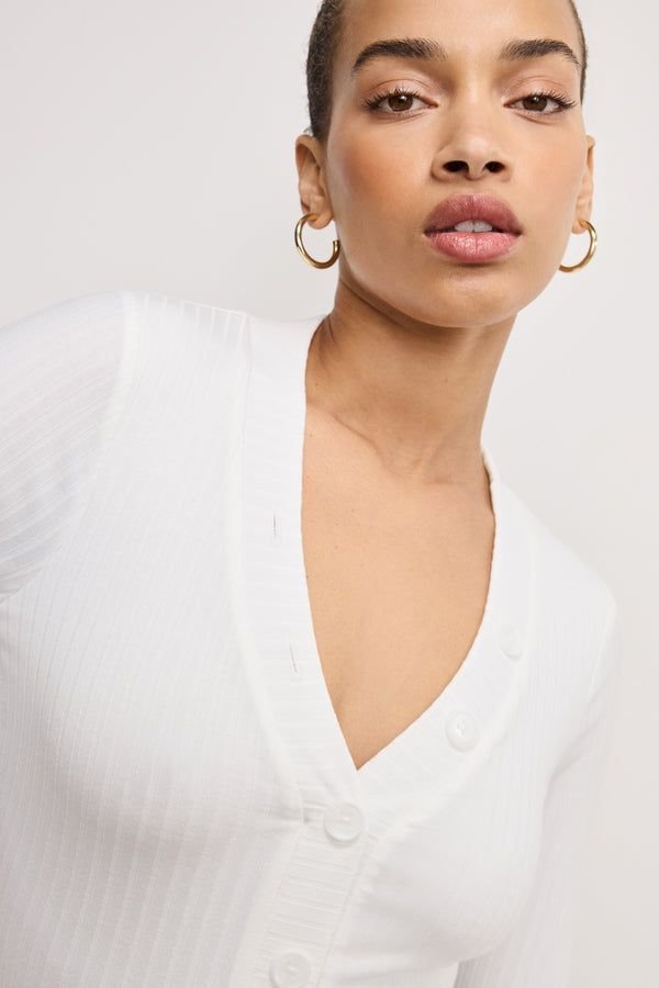 RIBBED HENLEY BODYSUIT | IVORY001