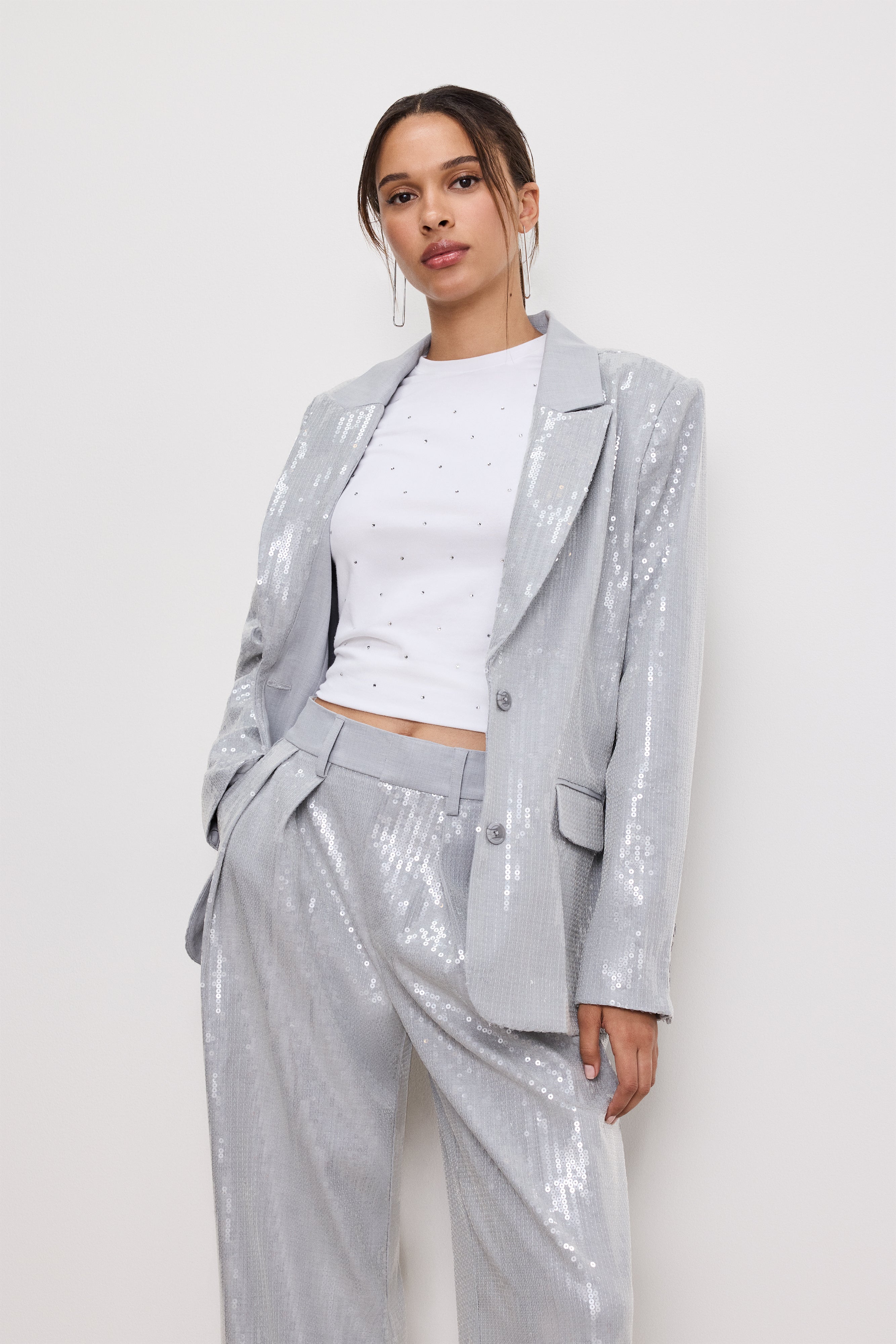 SEQUIN OVERSIZED BLAZER | HEATHER GREY001 – GOOD AMERICAN