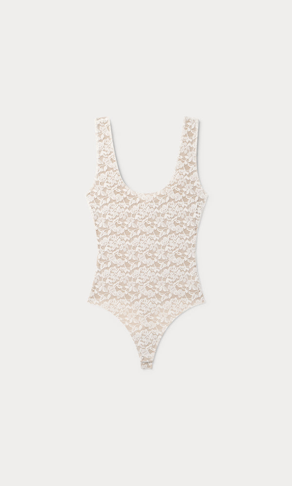 STRETCH LACE SCOOP TANK BODYSUIT | CHALK