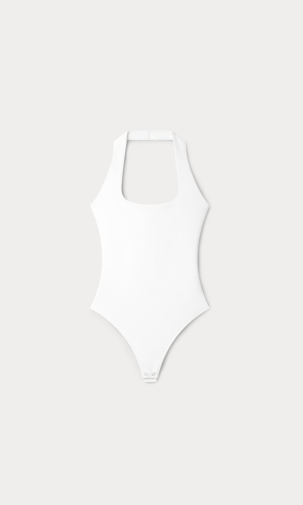 SCULPTING HALTER SQUARE NECK BODYSUIT | WHITE001