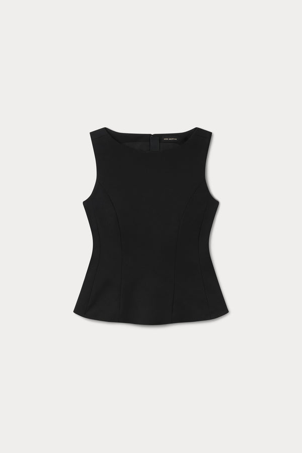 SOFT STRETCH PONTE STRAIGHT NECK TOP | BLACK001