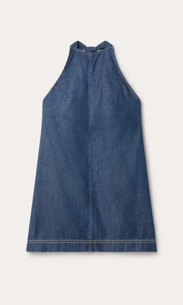 DENIM HALTER SHIFT DRESS | INDIGO1187