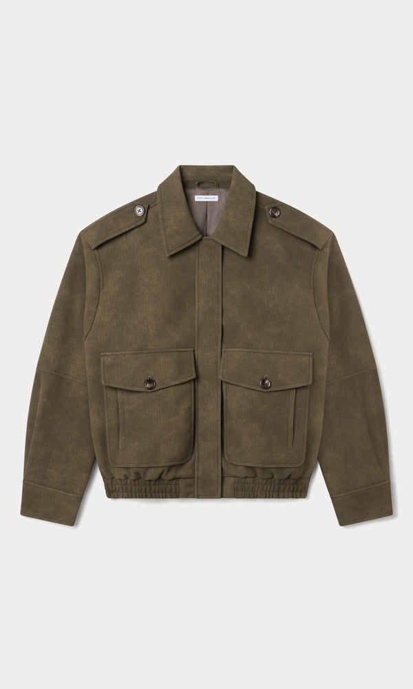 THE BETTER THAN LEATHER BOMBER JACKET | STONE-6 | GOOD AMERICAN | FLAT