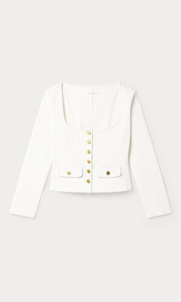 DENIM FITTED BUTTON FRONT JACKET | COTTON WHITE
