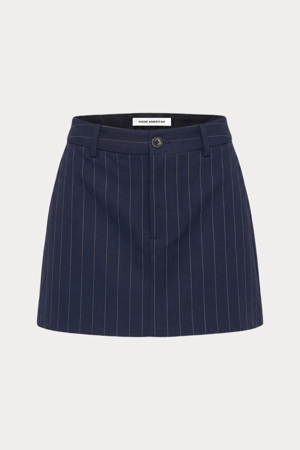 THE TROUSER MINI SKIRT | NAVY PINSTRIPE
