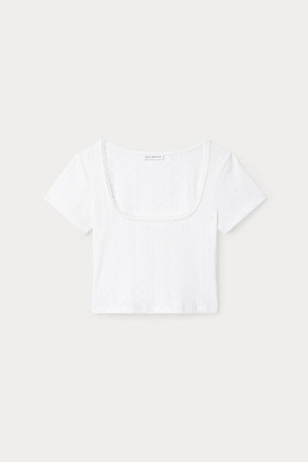 THE POINTELLE SQUARE NECK TOP | WHITE001