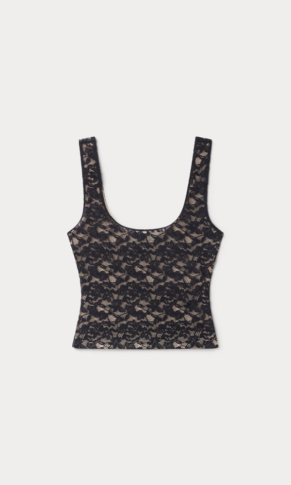 STRETCH LACE SCOOP TANK | BLACK001