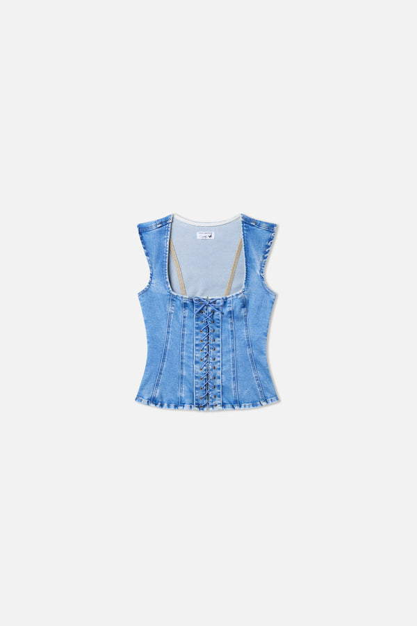 DOLLY LACE UP PEPLUM TOP | INDIGO1090