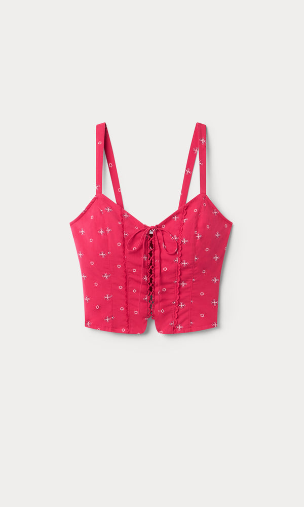 DOLLY LACE UP POPLIN TANK | FLARE BANDANA PRINT
