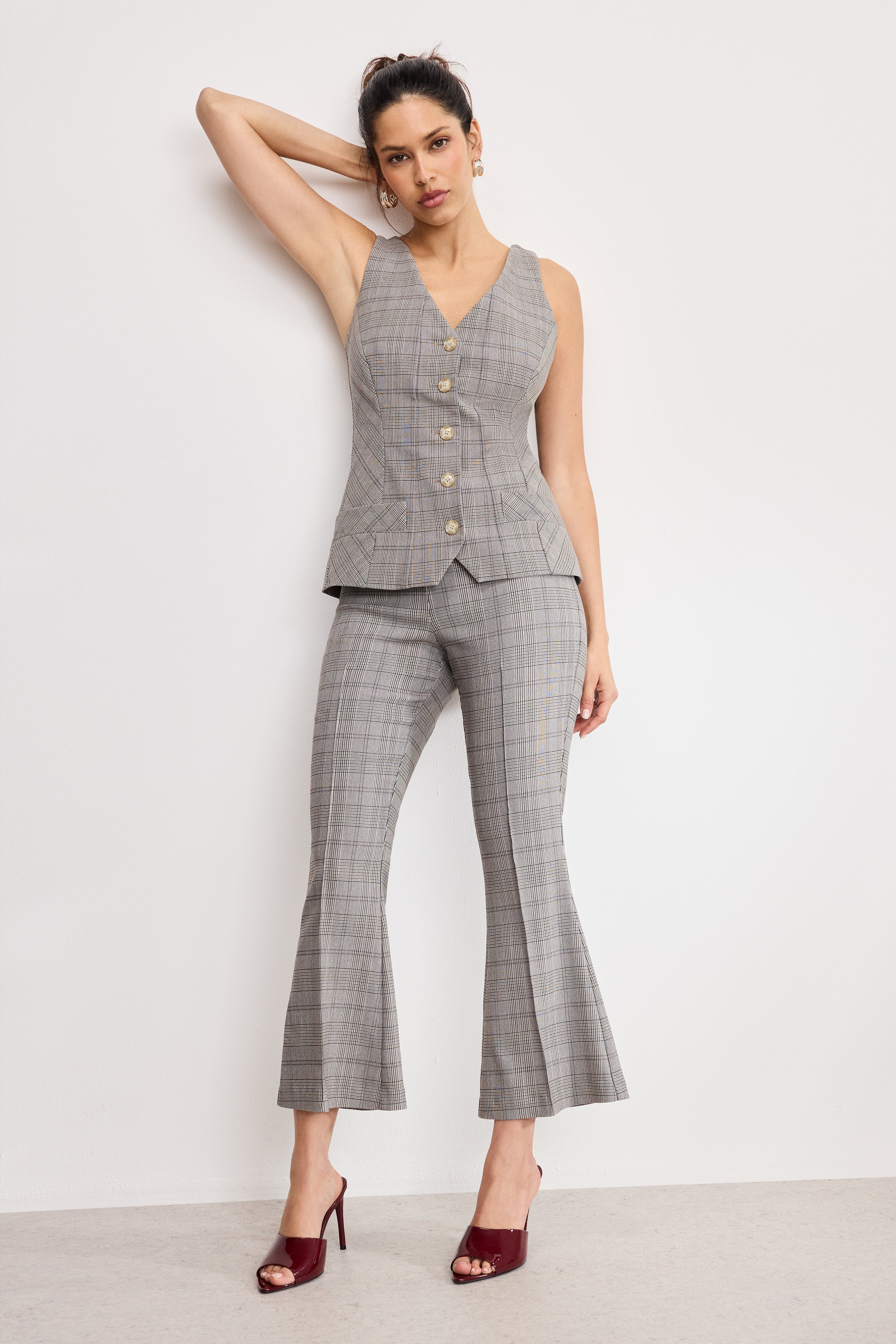PLAID PULL ON KICK FLARE PANTS | GLEN PLAID001 – GOOD AMERICAN